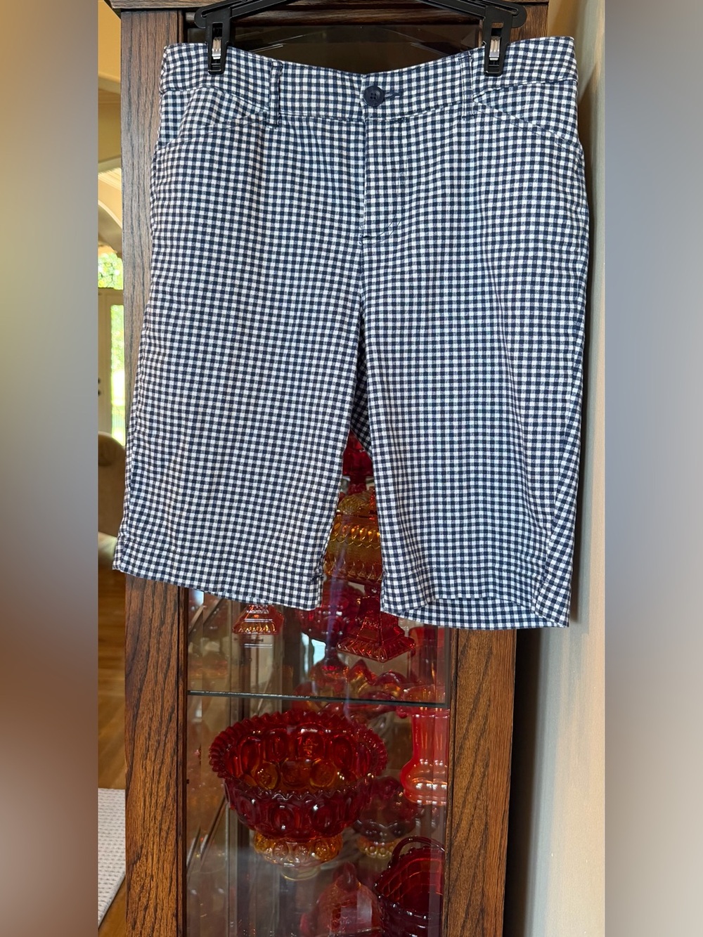 St. John's Bay Bermuda Navy & White Gingham Women’s Shorts 8